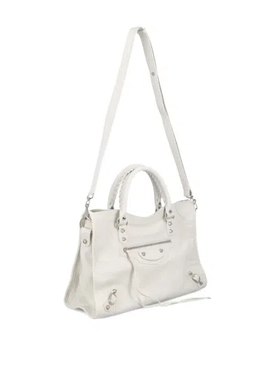 Balenciaga Medium Handbag With Detachable Strap And Studded Accents In White