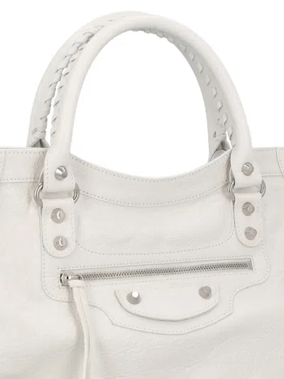 Balenciaga Medium Handbag With Detachable Strap And Studded Accents In White