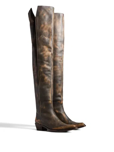 Khaite Clive Over The Knee Western Boot In Brown
