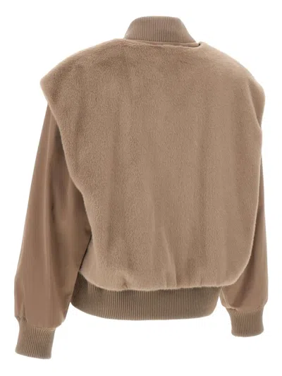 Hugo Boss Boss Wool Blend Bomber Jacket With Satin Inserts Boss In Brown