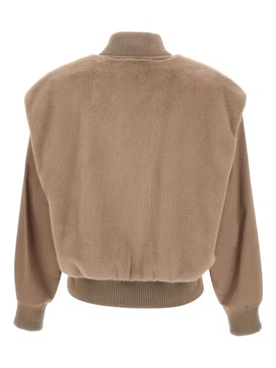 Hugo Boss Boss Wool Blend Bomber Jacket With Satin Inserts Boss In Brown