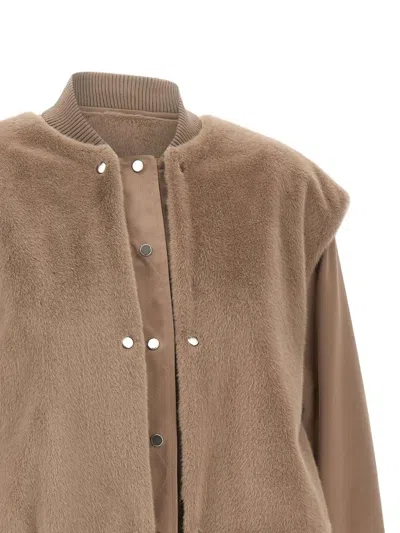 Hugo Boss Boss Wool Blend Bomber Jacket With Satin Inserts Boss In Brown