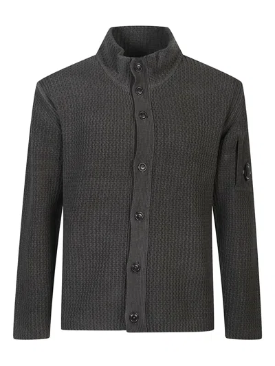 C.p. Company Textured Button Cardigan In Gray