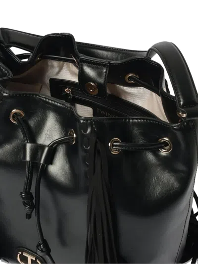 Twinset Structured Minimalist Bag With Smooth Black Exterior In Black