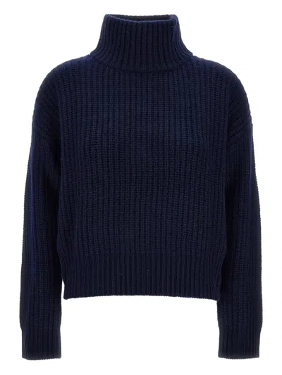 Lisa Yang Ribbed Knit Wool Sweater With High Neckline In Blue