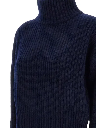 Lisa Yang Ribbed Knit Wool Sweater With High Neckline In Blue