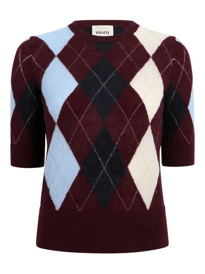 Khaite Anders Argyle Cashmere-blend Top In Brown
