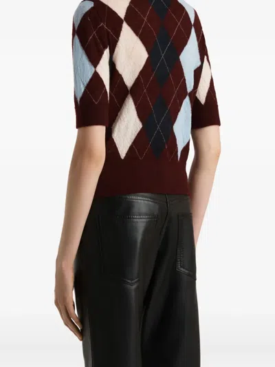 Khaite Anders Argyle Cashmere-blend Top In Brown
