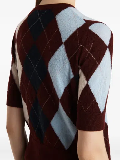 Khaite Anders Argyle Cashmere-blend Top In Brown