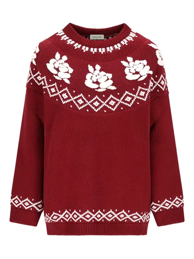 Magda Butrym Wool Sweater With Floral Pattern In Red