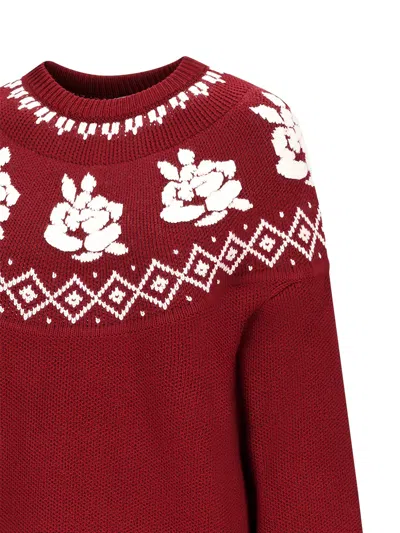Magda Butrym Wool Sweater With Floral Pattern In Red