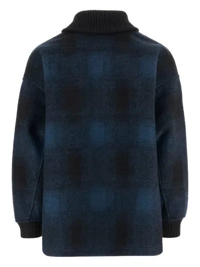 And Wander Checked Wool Blend Jacket In Blue
