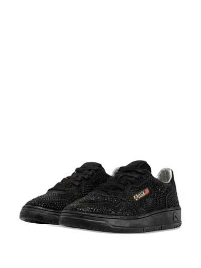 Autry Medalist Low Suede Trainers With Rhinestones In Black