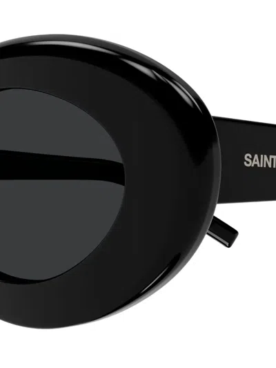 Saint Laurent Oval Frame Sunglasses Metal Hinges In Black