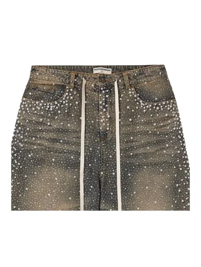 Vale Rhinestone-embellished Denim Shorts In Brown