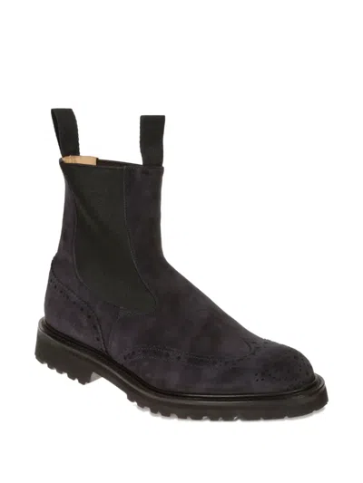 Tricker's Swallow Tail Chelsea Boot In Navy Suede In Black