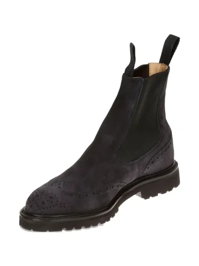 Tricker's Swallow Tail Chelsea Boot In Navy Suede In Black