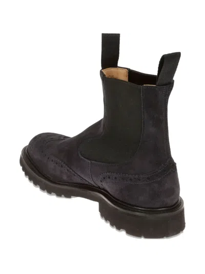 Tricker's Swallow Tail Chelsea Boot In Navy Suede In Black