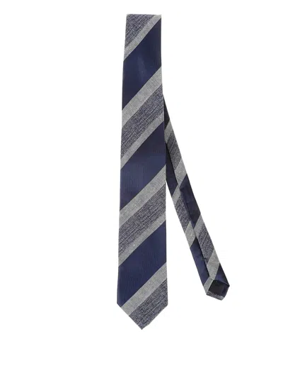 Bigi Milano Striped Silk Tie In Brown