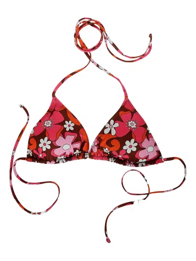 Mc2 Saint Barth Floral-print Triangle Bikini Top In Red