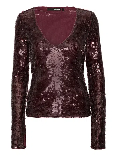 Rotate Birger Christensen Sequin-embellishment V-neck Top In Red