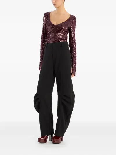 Rotate Birger Christensen Sequin-embellishment V-neck Top In Red