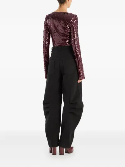 Rotate Birger Christensen Sequin-embellishment V-neck Top In Red
