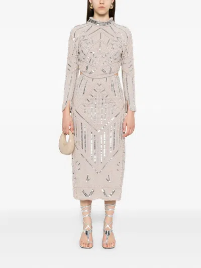 Forte Forte Midi Skirt With Geometric Pattern And Embellishments In Pink