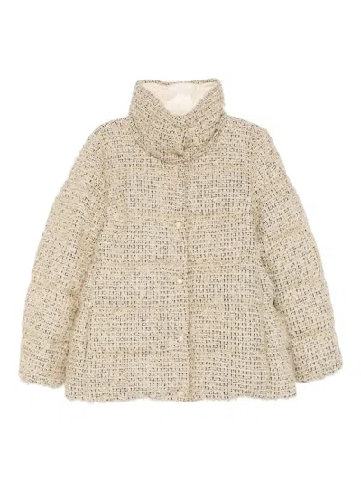 Moncler Womens Light Beige Cochelle Tweed Short Down Jacket In Multi