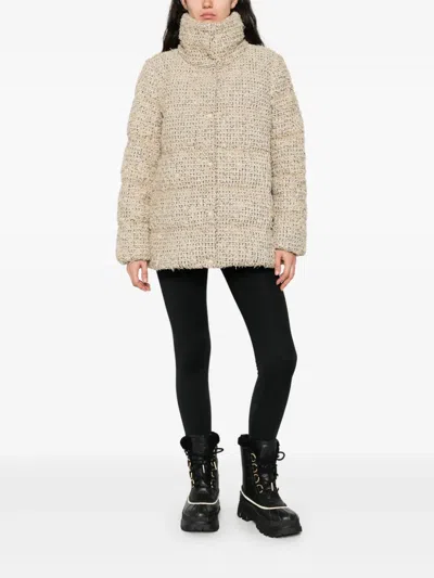 Moncler Womens Light Beige Cochelle Tweed Short Down Jacket In Multi