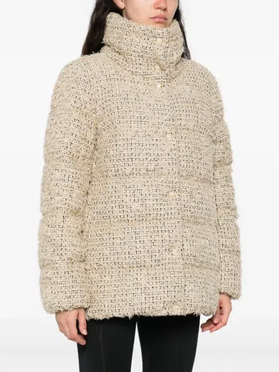 Moncler Womens Light Beige Cochelle Tweed Short Down Jacket In Multi