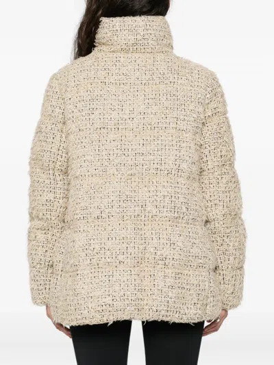 Moncler Womens Light Beige Cochelle Tweed Short Down Jacket In Multi