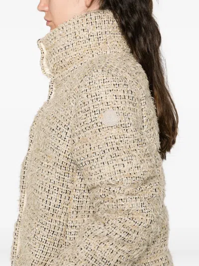 Moncler Womens Light Beige Cochelle Tweed Short Down Jacket In Multi