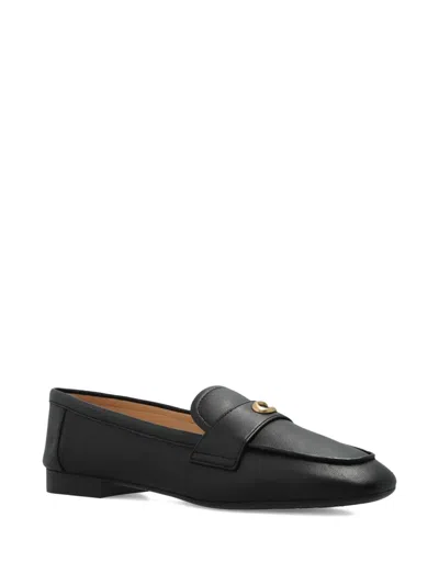 Coach Sculpted C Black Leather Loafers In Black