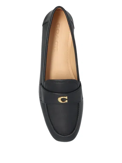 Coach Sculpted C Black Leather Loafers In Black