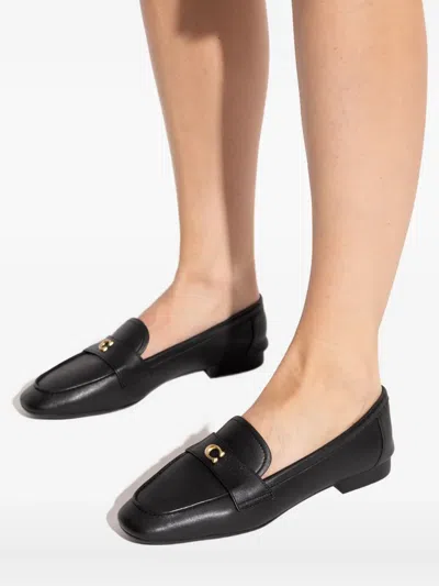 Coach Sculpted C Black Leather Loafers In Black