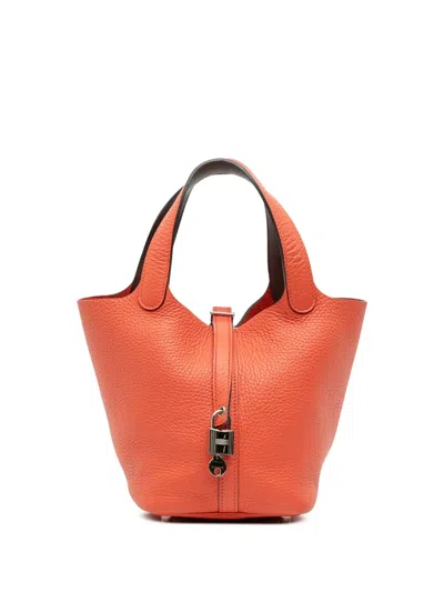 Pre-owned Hermes 2017 Clemence Picotin Lock 18 Handbag In Orange