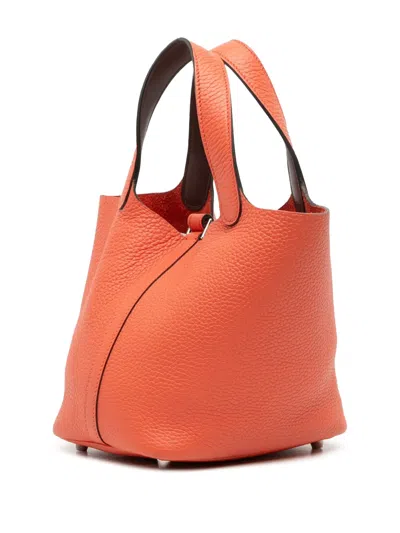 Pre-owned Hermes 2017 Clemence Picotin Lock 18 Handbag In Orange
