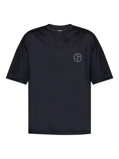 Giorgio Armani Logo-embroidered T-shirt In Blue