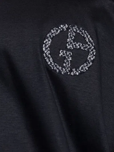 Giorgio Armani Logo-embroidered T-shirt In Blue