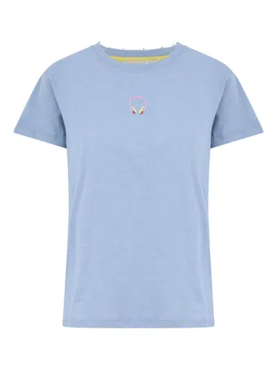 Mira Mikati Headphones-embroidered T-shirt In Blue