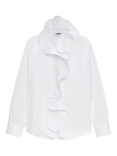 Msgm Ruffle-detail Shirt In White