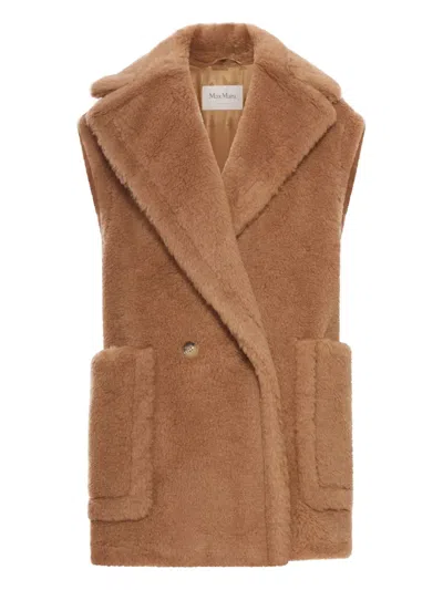 Max Mara Breda Camel And Silk Sleeveless Coat In Brown