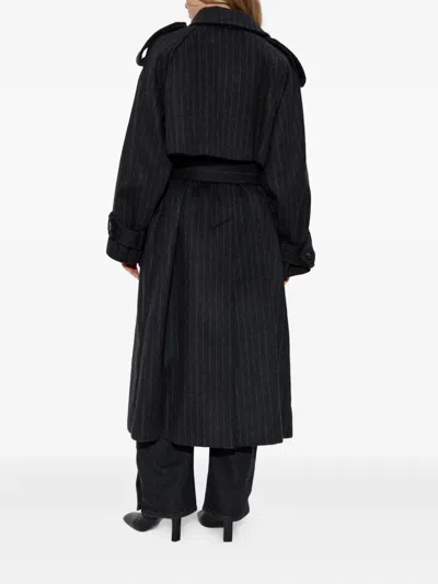Sportmax Pinstripe-pattern Belted Coat In Black