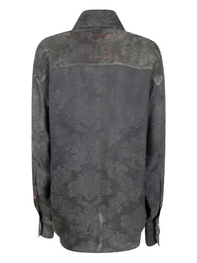 Uma Wang Long Sleeve Tie Front Patterned Top In Gray