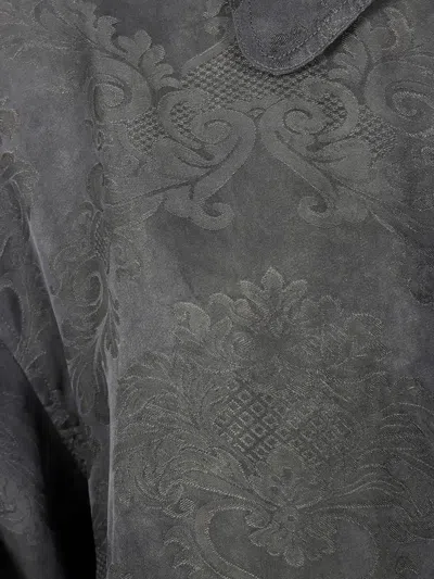 Uma Wang Long Sleeve Tie Front Patterned Top In Gray