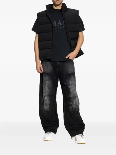 Balenciaga Black Faded Regular Fit Logo T-shirt In Black