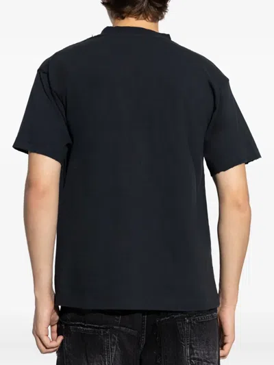 Balenciaga Black Faded Regular Fit Logo T-shirt In Black