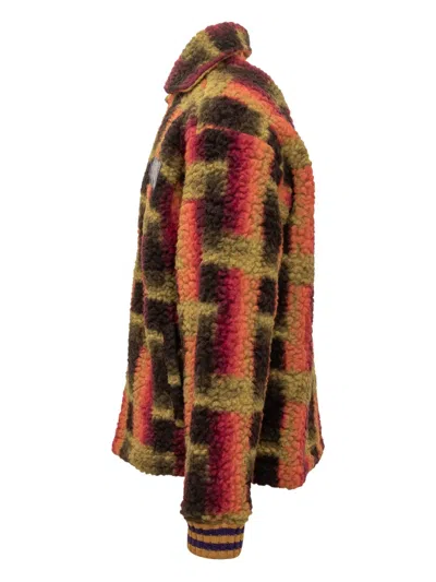 Gcds Teddy-texture Zip Jacket In Brown