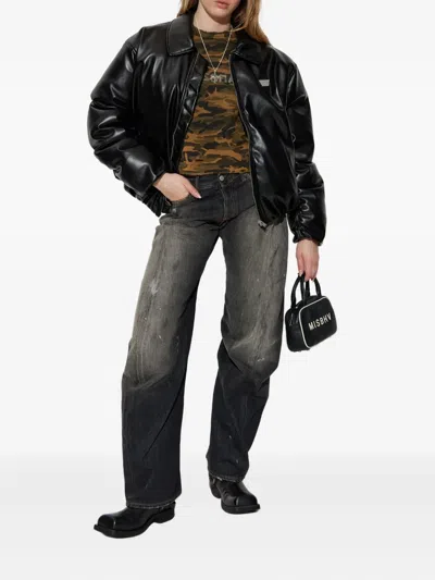 Misbhv Faux-leather Puffer Bomber Jacket In Black